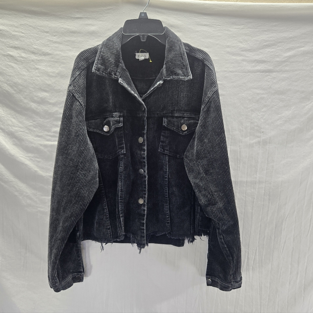POL Corduroy Jacket Women's Medium Faded Black Raw Hem Oversized Crop Boho - Picture 4 of 8